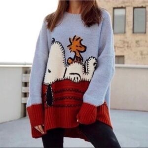 ZARA x Peanuts knit oversized sweater feat. Snoopy + Woodstock (RARE) in Size M